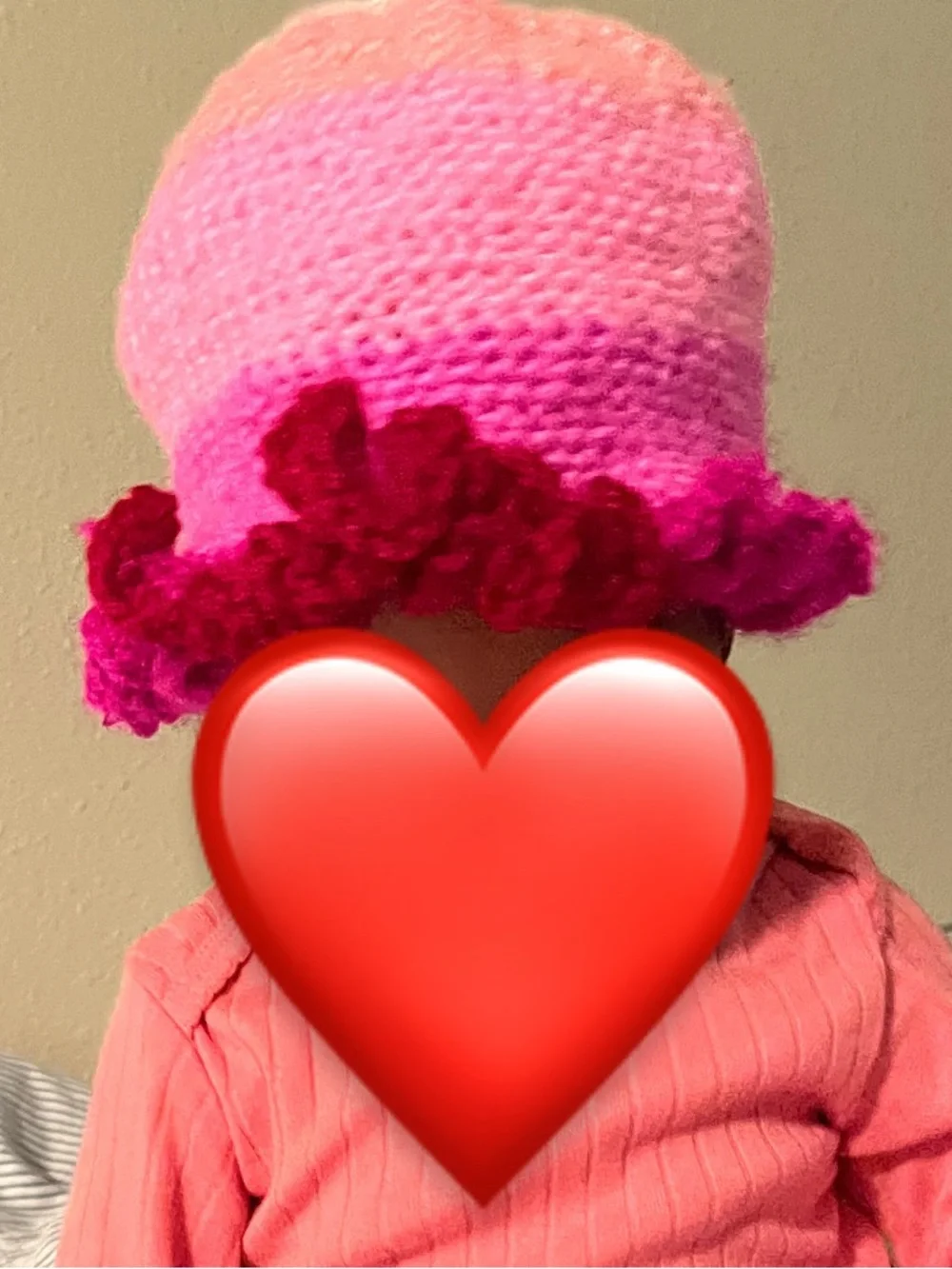Pink Ombre Crochet Kids Hat with Frill Edge